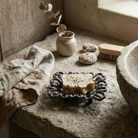 Vintage Cast Iron Soap Dish with Hollow Floral Design for Bathroom & Garden Decor