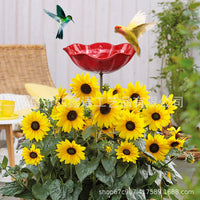 Garden Bird Feeder Waterer Stake, Artificial Flower Decorative Outdoor Yard Ornament