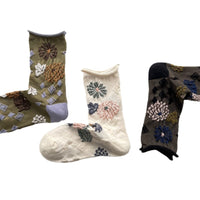 Japanese Sweet Geometric Floral Embossed Mid-Calf Cotton Socks for Autumn/Winter