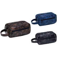 Men's PU Leather Travel Toiletry Bag with Handle, Waterproof Cosmetic Organizer for Business Trips