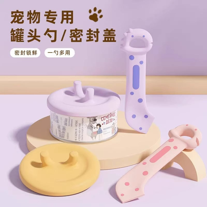 Pet Can Spoon and Multi-functional Can Opener Set with Sealing Lids for Wet Food