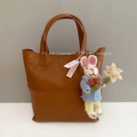 Handmade Nepali Wool Felt Rabbit Doll Keychain / Bag Charm with Flower