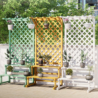 Outdoor Wood Planter with Trellis and Storage Shelf for Garden Patio Balcony