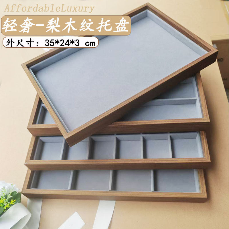 Large Pear Wood Grain Flannel Jewelry Display Tray for Glasses, Bracelets, Necklaces, Rings, and Earrings
