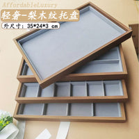 Large Pear Wood Grain Flannel Jewelry Display Tray for Glasses, Bracelets, Necklaces, Rings, and Earrings