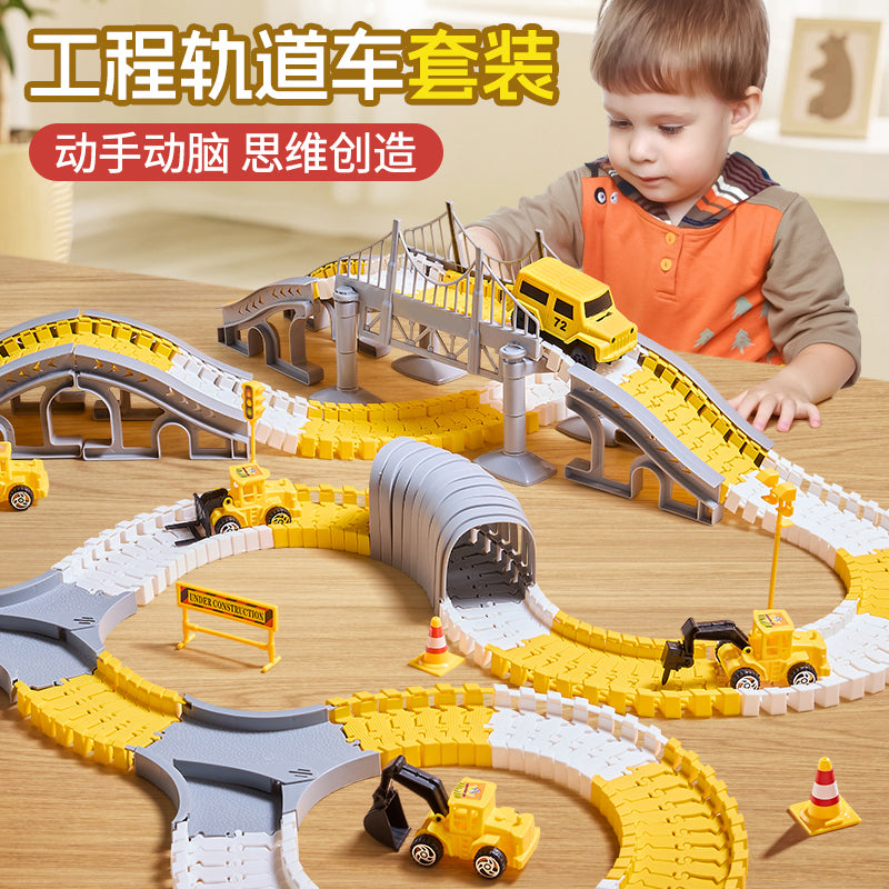 Kids Electric Track Train Toy Set with Car Models for Boys, Educational Racing Game Gift for Ages 3+