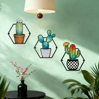 Iron Art Cactus Silhouette Wall Decor Set for Living Room & Bedroom