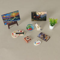 Miniature Dollhouse Painting Easel & Fish Tank Decor Set