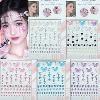 3D Butterfly Face Gems for Kids' Performances - Star, Moon, Round Rhinestone & Pearl Face Stickers
