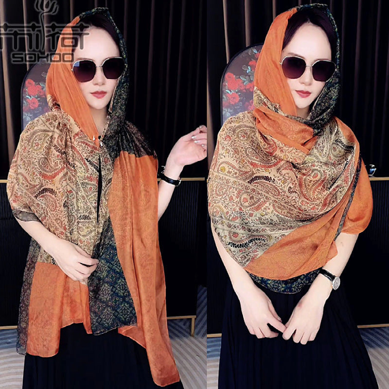 Double-Layer Hooded Scarf Shawl with Magnetic Closure for Women - Thin Sun Protection Head Wrap