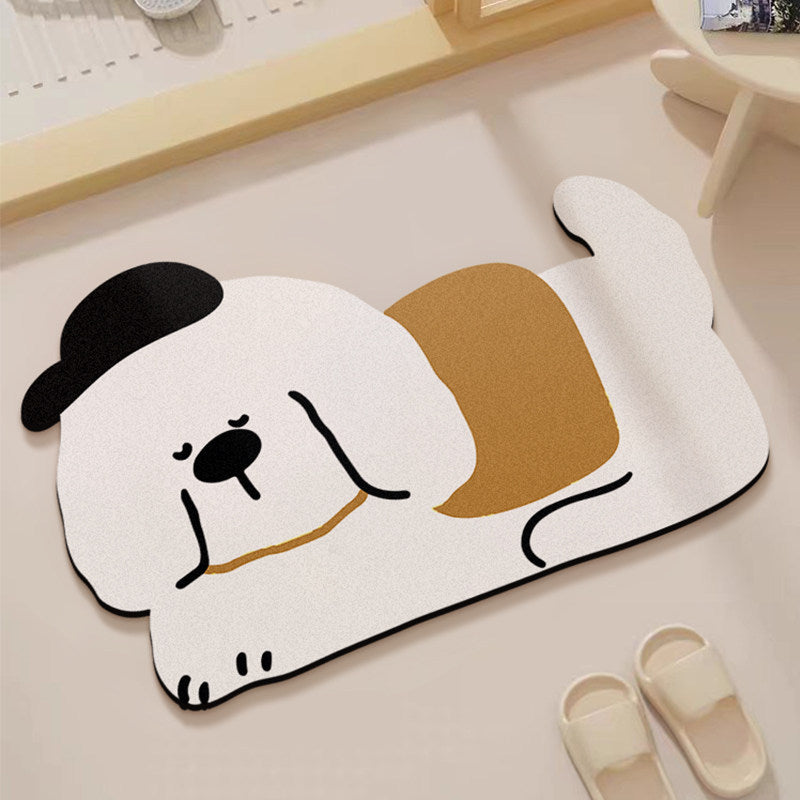 Cute Animal Diatomaceous Earth Bath Mat Absorbent Non-Slip Quick Dry Decorative Floor Mat for Bathroom Entryway