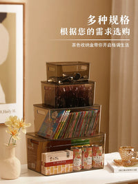 Acrylic Desktop Storage Box with Lid and Handle for Cosmetics, Snacks, and Office Supplies