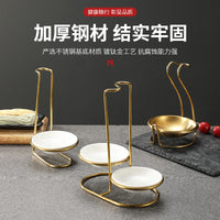 Stainless Steel Ladle Rest and Ceramic Bowl Set for Hot Pot and Soup
