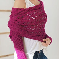 Women's Knitted Long Shawl with Sleeves, Hollow Out Cardigan Wrap for Autumn/Winter