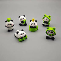 Cute Bamboo Panda Animal Figurines Desktop Ornaments Car Decor Set