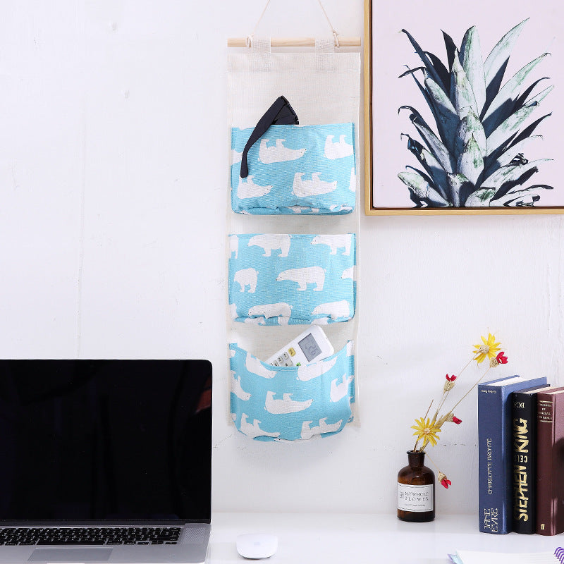 3-Tier Cotton Linen Wall Hanging Storage Bag for Dorm Room and Door