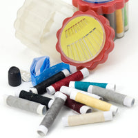 Home Sewing Kit with Needles, Thread, Measuring Tape, Thimble - 9 or 12 Spools Cylindrical Sewing Box
