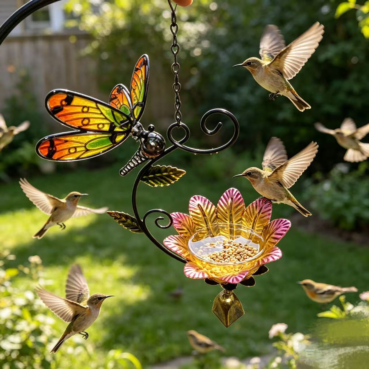 Outdoor Hanging Bird Feeder with Butterfly Design - Garden Decor Wind Chime