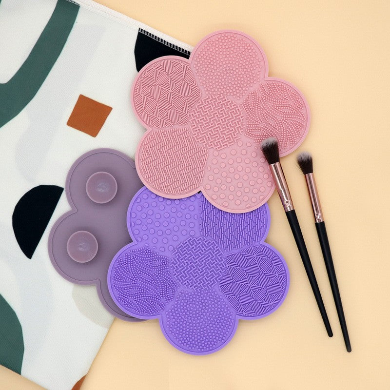 Silicone Makeup Brush Cleaning Mat with Suction Cup, Flower Design Scrubber Tool