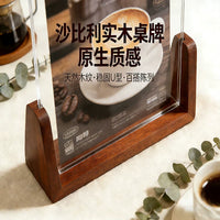 Acrylic Table Sign Holder with Wooden Base for Price Display and Advertisements