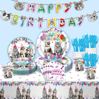 Cat Theme Birthday Party Supplies Set for Kids - Plates, Cups, Napkins, Decorations