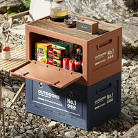 Outdoor Folding Storage Box with Side Opening, Camping Car Trunk Organizer, Plastic Container with Optional Wooden Tabletop
