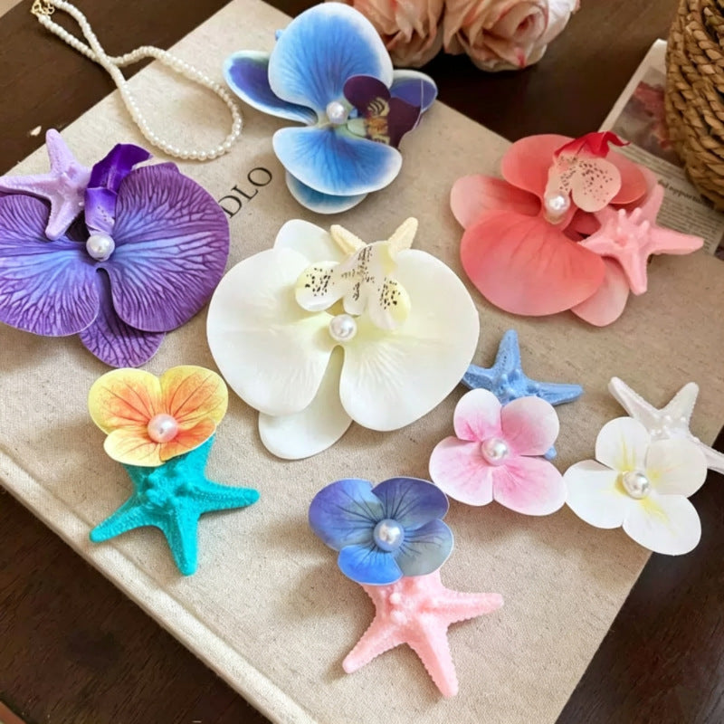 Orchid Starfish Hair Clip for Women, Side Clip Hairpin for Beach Photoshoots