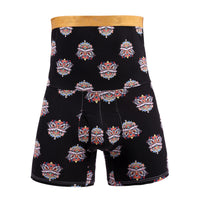 Men's High-Waist Cotton Thermal Underwear with Side Opening, Long Leg, Abdominal Protection, Printed, All-Season Boxer Briefs