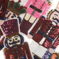 Sequin Nutcracker Soldier Embroidered Iron-On Patch for Clothing and Bags