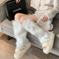 Y2K Plush Bowknot Leg Warmers for Winter Boots
