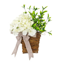 Artificial Hydrangea Wreath Basket for Front Door Decor, Spring Floral Hanging Basket