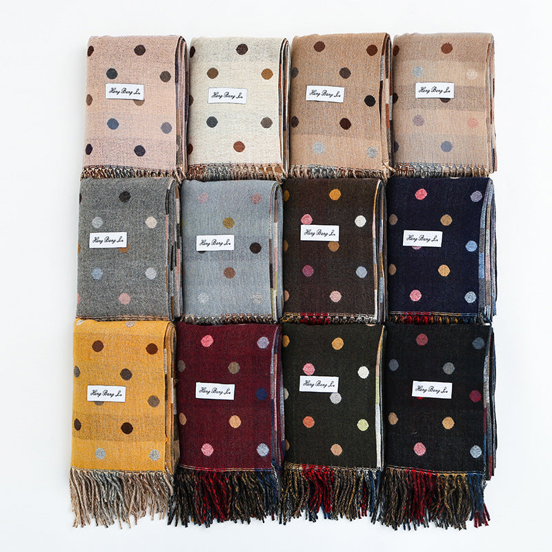 Polka Dot Faux Cashmere Scarf Shawl for Women and Men, Plaid Color Block Winter Scarf