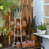 Vintage Iron Art Multi-functional Planter Stand with Teacup Hooks, Floor-standing Storage Rack for Garden & Home Decor