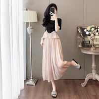 Plus Size Sequin Top and Chiffon Wide-Leg Pants Set for Women