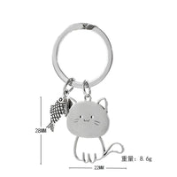 Cute Cartoon Cat Eating Fish Stainless Steel Keychain Pendant for Couples