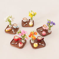 Dollhouse Miniature Cake Tray Set with Coffee Cups and Spoons, DIY Food Play Scene Decor