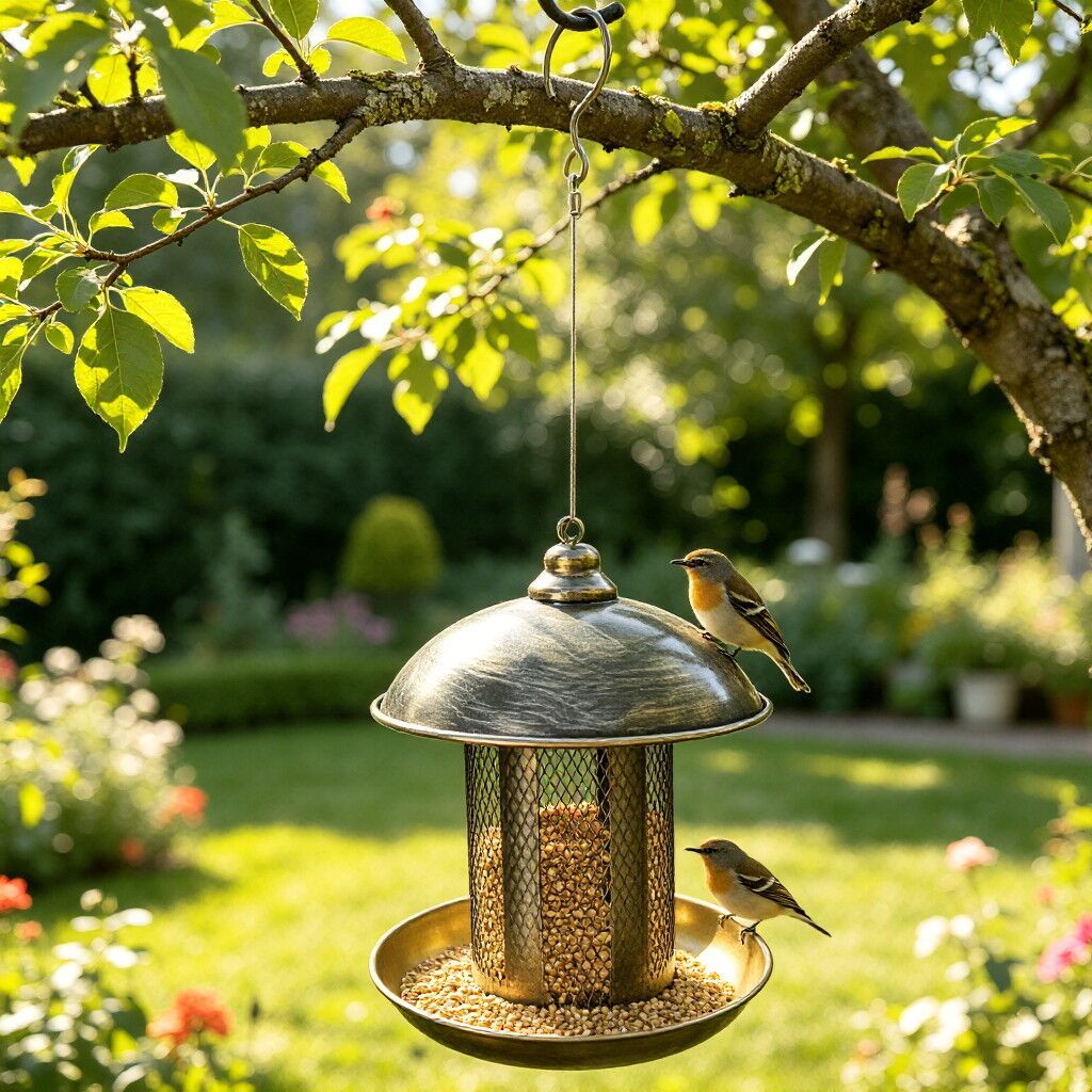 Outdoor Hanging Metal Bird Feeder for Garden & Patio, Rainproof & Rust-Resistant Automatic Food Dispenser