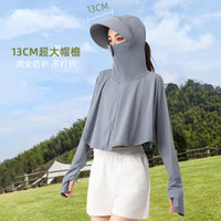 Women's Ice Silk Sun Protection Hoodie with Face Mask, UV Protection Lightweight Jacket for Summer