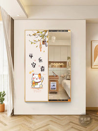 Hidden Sliding Full-Length Mirror Decorative Painting for Entryway Bedroom