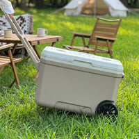 Portable Rolling Cooler with Wheels and Handle for Camping, Fishing, and Commercial Use