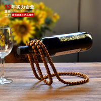 Elegant Wooden Bead Chain Wine Rack - Vintage Solid Wood Tabletop Decor