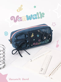 VANWALK Happy Band Portable Stationery Pouch with Zipper, Large Capacity Pencil Case
