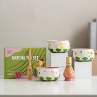 Hand-Painted Ceramic Matcha Tea Ceremony Set with Bamboo Whisk and Bowl