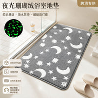 Coral Fleece Luminous Bath Mat Set - Non-Slip Absorbent Bathroom Rugs with Star & Moon Glow Pattern