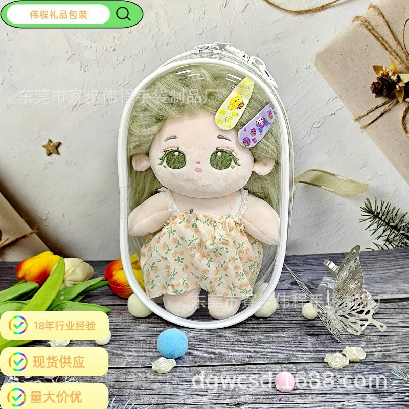 20CM Cotton Doll Carrier Bag with Transparent Display Window, Crossbody Shoulder Bag for Outings