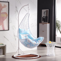 Indoor Balcony Rattan Hanging Basket Chair Single Person Cradle Swing Chair with Cushion and Carpet