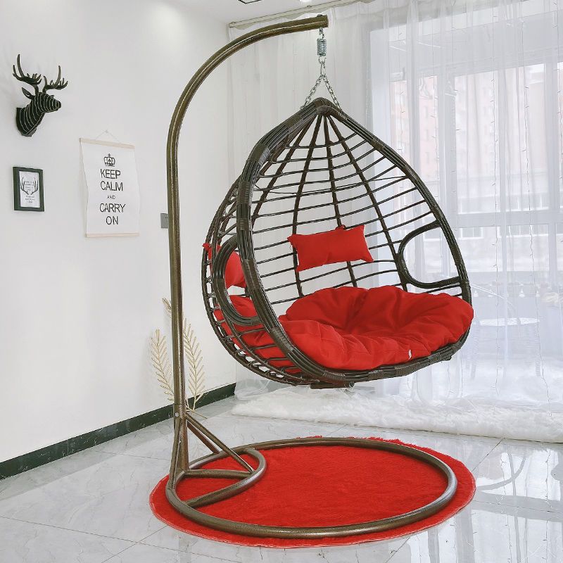 Outdoor Wicker Rattan Double Swing Chair with Stand, Indoor Balcony Hanging Basket Seat
