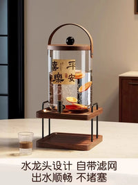 New Vintage Style Glass Cold Water Pitcher with Faucet, Large Capacity High Temperature Resistant Household Beverage Dispenser for Fruit Tea