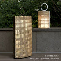 Outdoor Woven Rattan Floor Lamp for Patio Garden Villa Landscape Decoration