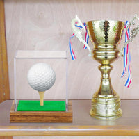 Golf Ball Acrylic Display Case with Wooden Base Dustproof Storage Cover